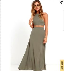 Lulu's Walking on Heir Olive Green 2 Piece Dress